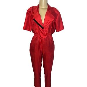 Vintage 80s Laura & Jayme Petite Collection Red Jumpsuit